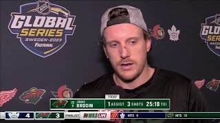 Wilds Brodin on experience in Sweden overtime loss to Maple Leafs [upl. by Brookner]