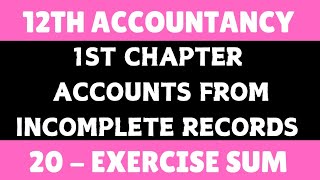 12th Accountancy  Exercise sum 20 Chapter 1 Accounts from Incomplete Records  By SK [upl. by Enrobialc369]