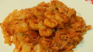 Receta fácil de repollo salteado con gambas [upl. by Aedrahs]