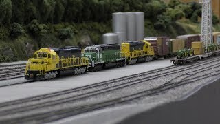 N Scale Layout video update No 12  test run Intermountain SD402 ESU Loksound [upl. by Leterg]