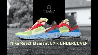 Nike React Element 87 x UNDERCOVER ‘voltuniversity redblack’  UNBOXING amp ON FEET  fashion shoes [upl. by Esinehs]