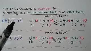 5th Grade Math 25 Estimate with 2digit Divisors Using Compatible Numbers [upl. by Schulze]