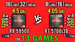 Ryzen 9 5950x vs Ryzen 7 5700x3D Test in 13 Games or R7 5700x3D vs R9 5950x [upl. by Mirth162]