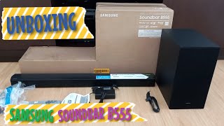 SAMSUNG SOUNDBAR B555 COM SUBWOOFER  UNBOXING REVIEW E TESTE DE SOM  VALE A PENA [upl. by Alemaj]