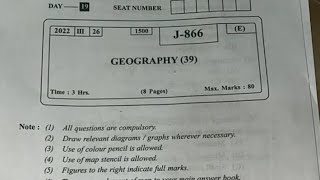 Class 12th Geography question paper year 2022 with Solution sciarts Hsc board hsc geography [upl. by Ayle]