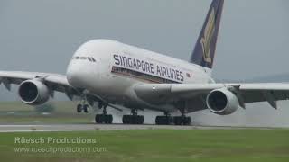 Singapore Airlines Airbus A380 Thrilling Crosswind Landing at Zurich Airport [upl. by Zeb]