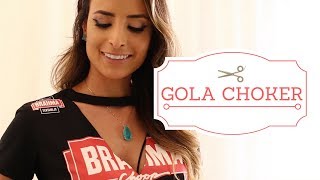 COMO CUSTOMIZAR CAMISETA COM GOLA CHOKER  DIY [upl. by Alaric]