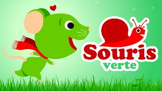 Une souris verte 🐭🐭🐭 Petites comptines pour bébé avec paroles [upl. by Ayetal]