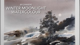 4 COLOUR MOONLIGHT WATERCOLOR Landscape Beginners ABSTRACT Watercolour PAINTING Techniques Tutorial [upl. by Drusi]