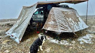 Winter Car Camping In A Snow Storm With Dog [upl. by Tirrell]