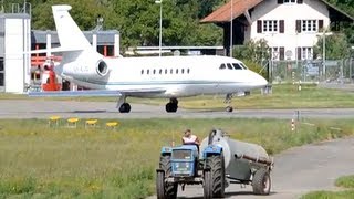 Dassault Falcon 2000 takeoff at airport BernBelp HD [upl. by Nolitta180]