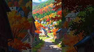 Autumn Bliss A Serene Village by the Mountains fantasy anime animeart [upl. by Schulman382]