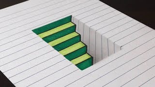 How to Draw 3D Steps in a Hole  Line Paper Trick Art [upl. by Liggitt]