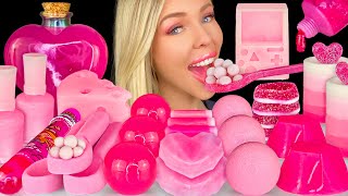 ASMR MUKBANG Pink Dessert Edible Nail Polish GameBoy Heart Drink Raspberry Jelly Sour Candy 먹방 [upl. by Pascasia]