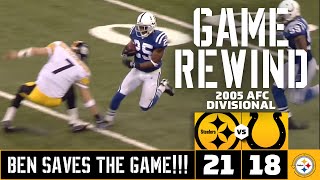 Steelers vs Colts 2005 AFC Divisional Highlights  Big Ben tackle saves game  Pittsburgh Steelers [upl. by Ayerhs]