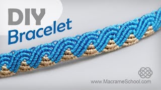 Beautiful Wave Pattern Macramé Bracelet Tutorial by Macrame School [upl. by Sybley]