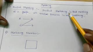 What is perfect matching and matching numberDiscrete Mathemathics [upl. by Nira]