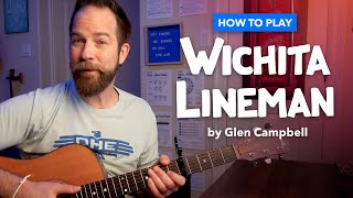 Wichita Lineman — Simplified Guitar Lesson with Key of C chords Capo 5 Glen Campbell  Jimmy Webb [upl. by Lashond776]