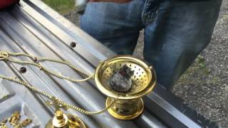 How to prepare and use a hanging incense burner censor with frankincense [upl. by Htenek]