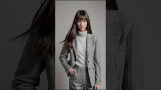 Grey Wool Puffer Blazer amp Plaid HighWaisted Trousers stylingbook fashionshow winter coat [upl. by Meta]