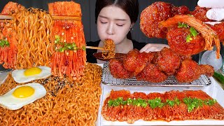 ASMR MUKBANG  쿨탐찼다 🔥맵맵맵조합🔥 불닭볶음면 amp 매운양념치킨 amp 불닭팽이버섯 먹방 Spicy Food Combo Noodle Chicken Mushroom [upl. by Zaccaria]