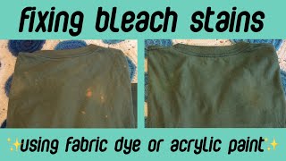 How to fix Bleach Stains by Spot Dyeing ✨ acrylic paint  fabric dye ✨ [upl. by Enihpets]