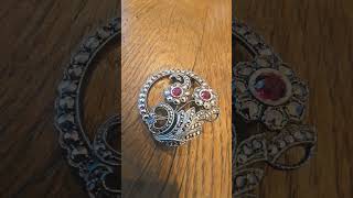 42 plus shipping Email me Sterling Garnet Marcasite Flower Brooch Marked quotARquot [upl. by Rodman90]