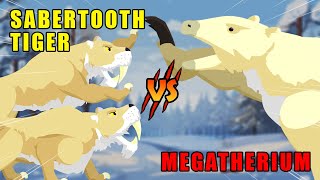 Smilodon vs Megatherium  Sabertooth Tiger vs Ice Age Animals Level Challenge S1 Animal Animation [upl. by Langsdon664]