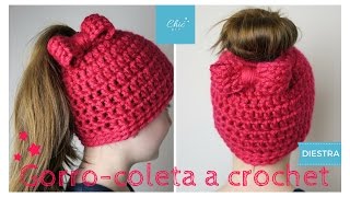 GORRO COLETERO CROCHET  DIESTRA  MESSY BUN HAT CROCHET  ENGLISH SUBTITLES  CHIC DIY [upl. by Wentworth965]