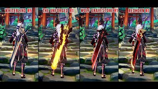 Arataki Itto  Whiteblind R5 vs The Unforged vs Wolf Gravestone vs Redhorn  Weapon Comparison [upl. by Otrebilif788]