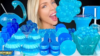 ASMR BLUE FOOD MUKBANG EDIBLE BOWL RASPBERRY JELLY ISOMALT SOUR CANDY KOHAKUTOU LAYERED JELLO 먹방 [upl. by Cormack]