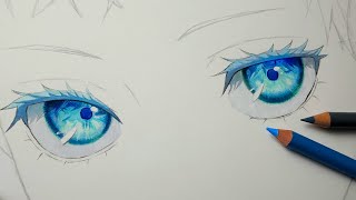 How to Draw and color anime eyes for beginners  Gojo Eyes [upl. by Meelas]