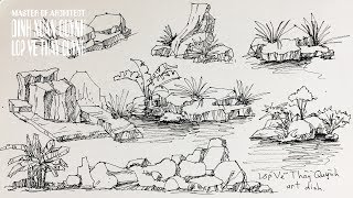 how to draw Rocks stones and Boulders  Pen amp Ink drawing tutorials [upl. by Tewfik77]