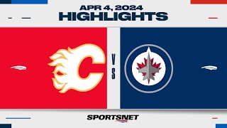 NHL Highlights  Flames vs Jets  April 4 2024 [upl. by Kimmy4]