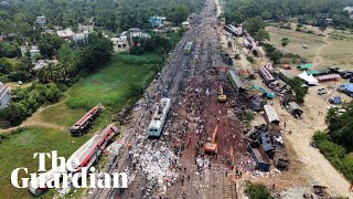 Drone footage shows deadly train crash site in India [upl. by Krasner435]