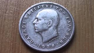 Old 5 Drachma coin of Greece from 1954 in HD [upl. by Caine]