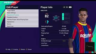 How to make ANSU FATI  PES 21 20  FACE SKILLS ABILITYMOTION [upl. by Fihsak]