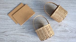 REALISTIC MINI BASKET FROM CARDBOARD  DIY Handmade Cardboard Craft  Best Display Ideas [upl. by Sadye836]