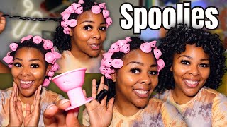 The BEST WAY to use SPOOLIES on Natural Hair  Magic Hair Rollers  Perfect Spiral Curls [upl. by Fiester841]