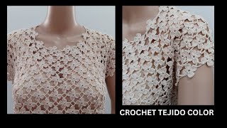 BLUSA CROCHET DE FLORESSUPER FACILTUTORIAL A CROCHETBLUSA HERMOSA A CROCHET [upl. by Forta]