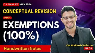 CA Final IDT GST Revision04  Exemptions from GST  May24  by CA Siddhesh Valimbe AIR 26 [upl. by Astrahan]