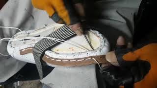 Welt stitching Shoe making process [upl. by Eittak]