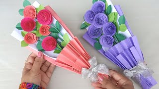 How to make Paper Rose Flower Bouquet  Flower Bouquet wrapping  DIY Paper Crafts [upl. by Milstone670]