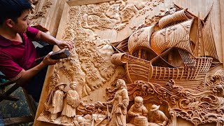 Hoi An Wood Carving  6 Months Carving a Huge Wall Art from a Piece of Wood [upl. by Nnorahs831]