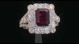 Rhodolite Garnet amp Diamond Halo Ring In 14K Yellow Gold 375ctw [upl. by Hopper]