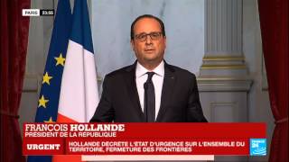 Attentats terroristes à Paris  État durgence décrété  Allocution de François Hollande [upl. by Aitropal397]