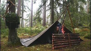 Overnight Wild Camp In the Rain  Bushcraft Canvas Poncho Shelter  Reindeer Stew [upl. by Meelak192]