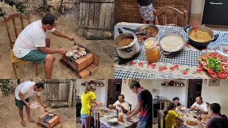 IMPROVISEI UMA CHURRASQUEIRA AO AR LIVRE E ASSEI BISTECA DE PORCO PARA O ALMOÇO [upl. by Einahpats]