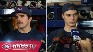 Newhook and Slafkovsky address the media at practice  LIVE PRESS CONFERENCES [upl. by Nollahs638]