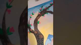 wall painting tree 🌴🌴wall paintingshortvideolovesong music song [upl. by Nassah]